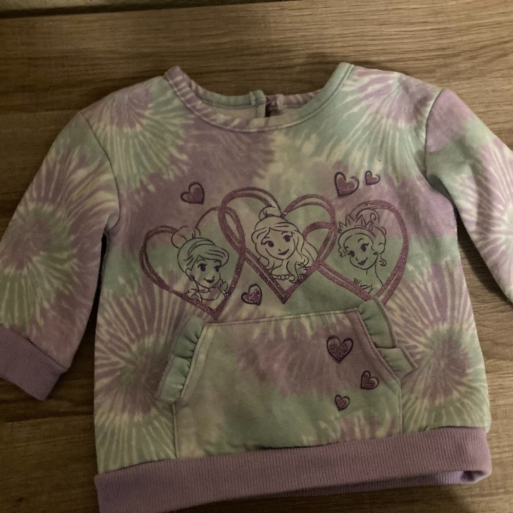Disney Baby Princess Sweatshirt 3-6 Months Belle Tiana Cinderella Tie Dye Purple
